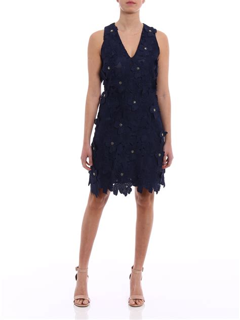 michael kors floral applique lace dress blue|Michael Kors Collection Floral Lace Dress .